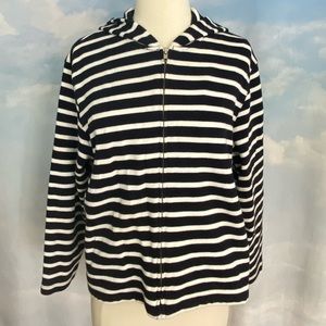 Talbots White and Navy Striped Sweater Hoodie Petite M